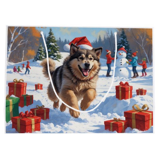 Grand Sac Cadeau Alaskan Malamute Noël Festive Scène de neige (Dos)
