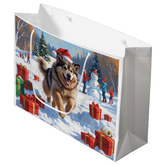 Grand Sac Cadeau Alaskan Malamute Noël Festive Scène de neige (Devant Angle)