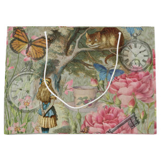 Grand Sac Cadeau Alice Cheshire Chat Wonderland Tree Garden