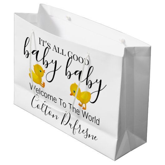 Grand Sac Cadeau "All Good Baby Baby" Bébé personnalisé (Devant Angle)