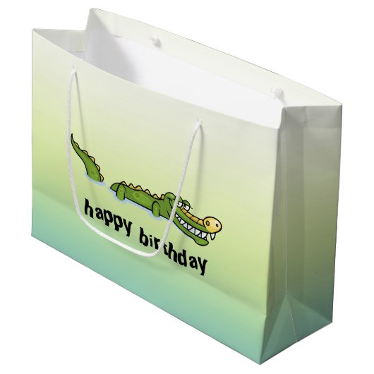 Grand Sac Cadeau Alligator de joyeux anniversaire (Devant Angle)