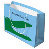 Grand Sac Cadeau Alligator vert avec Arrière - plan bleu (Dos Angle)