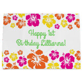 Grand Sac Cadeau Aloha Cute Hawaiian 1er Anniversaire Thème de fête (Devant)