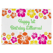 Grand Sac Cadeau Aloha Cute Hawaiian 1er Anniversaire Thème de fête (Dos)