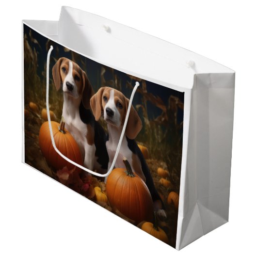 Grand Sac Cadeau American Anglais Foxhound Puppy Automne Delight (Devant Angle)