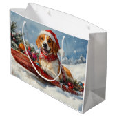Grand Sac Cadeau American English Foxhound dans Sledge Christmas (Dos Angle)