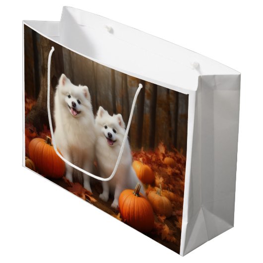 Grand Sac Cadeau American Eskimo Chiot Automne Citrouille délice (Devant Angle)