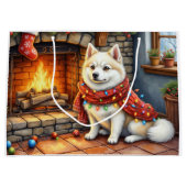 Grand Sac Cadeau American Eskimo Fireplace with Christmas Lights (Devant)