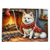 Grand Sac Cadeau American Eskimo Fireplace with Christmas Lights (Dos)