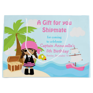 Grand Sac Cadeau Amérique africaine Pirate Girl in Pink Anniversair