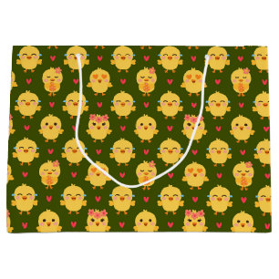 Grand Sac Cadeau Amour de Bébé Poussin Mignon avec des Cœurs