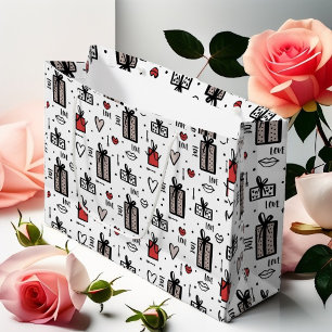 Grand Sac Cadeau Amour et cadeaux Graphique tiré à la main de la Sa