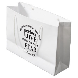 Grand Sac Cadeau Amour Éternel - 1 Jean 4:18 Citation Écriture Art