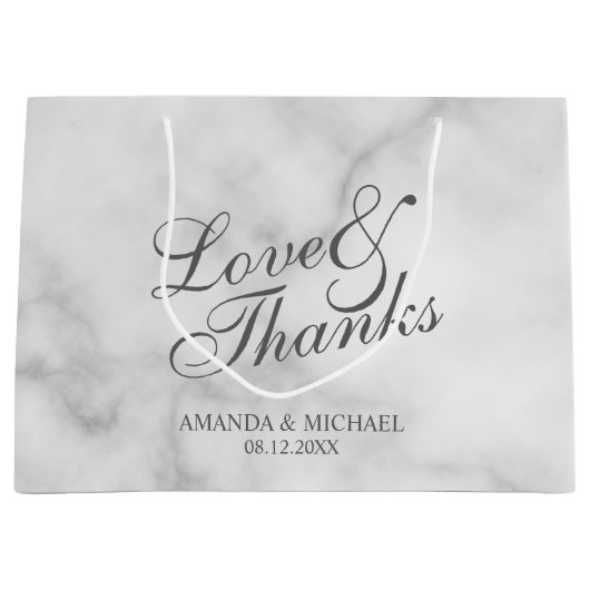 Grand Sac Cadeau Amour & Merci Classy Élégant Marbre Mariage Faveur (Devant)