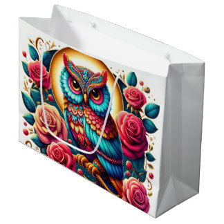 Grand Sac Cadeau Amoureux de chouettes mignons fêtent
