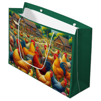 Grand Sac Cadeau Amoureux de coq mignon fêtent