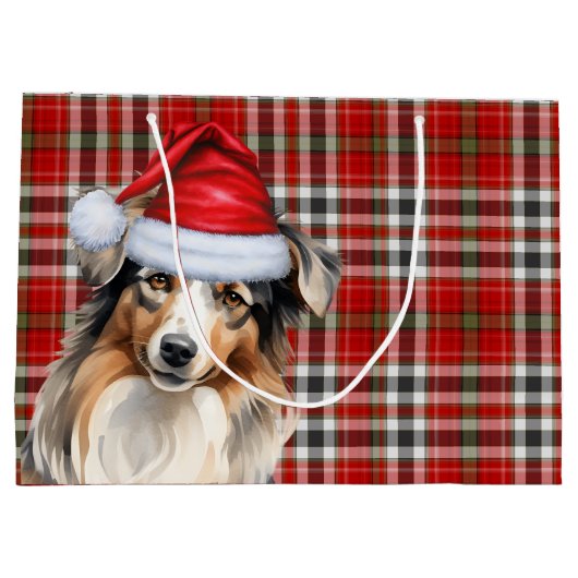 Grand Sac Cadeau Amusant berger australien Noël Plaid (Dos)