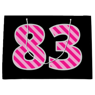 Grand Sac Cadeau Amusant rayé de rose "83" ; Joyeux 83e anniversair