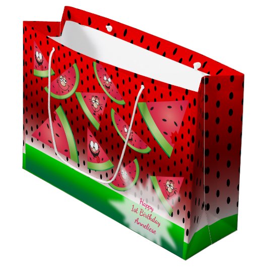 Grand Sac Cadeau Amusant Visage Watermelon Anniversaire de l'enfant (Devant Angle)