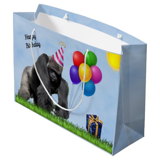 Grand Sac Cadeau Amusants Gorille Anniversaire Grand Cadeau (Dos Angle)