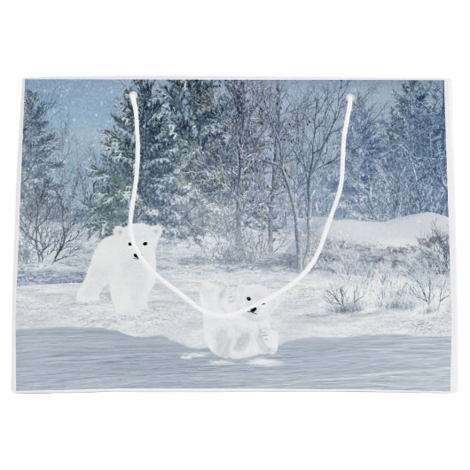 Grand Sac Cadeau Amusement de neige - ours blanc CUB (Devant)