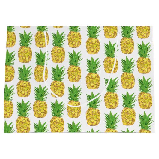 Grand Sac Cadeau Ananas blanc (Devant)