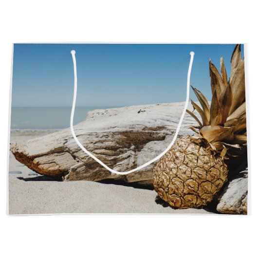 Grand Sac Cadeau Ananas en or sur la plage (Devant)