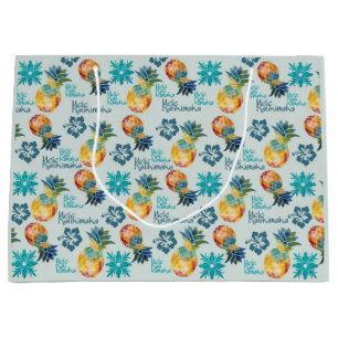 Grand Sac Cadeau Ananas hawaïen et Hibiscus Mele Kalikimaka 2