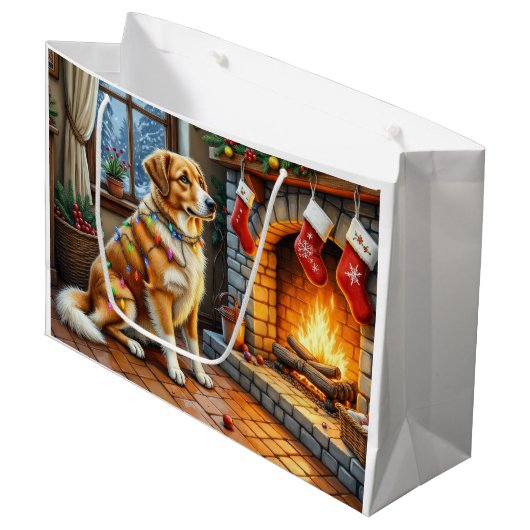 Grand Sac Cadeau Anatolian Shepherd Fireplace with Christmas Lights (Devant Angle)