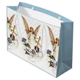 Grand Sac Cadeau Angel Avec Croix Et Fleurs Clematis