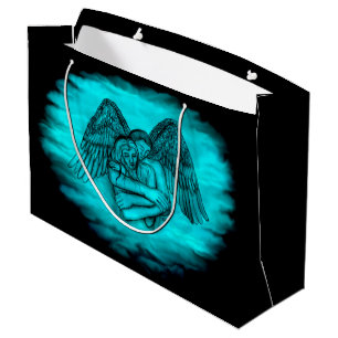 Grand Sac Cadeau Angel Eros en amour, design noir et vert