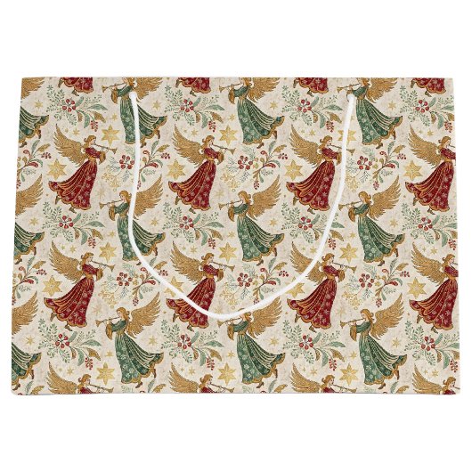 Grand Sac Cadeau Anges de Noël Vintage (Devant)
