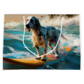 Grand Sac Cadeau Anglais Setter Beach Surfing Painting (Devant)