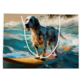 Grand Sac Cadeau Anglais Setter Beach Surfing Painting (Dos)
