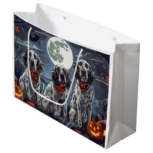 Grand Sac Cadeau Anglais Setter Halloween Éffrayant (Devant Angle)