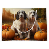 Grand Sac Cadeau Anglais Setter Puppy Automne Citrouille de plaisir (Devant)