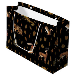Grand Sac Cadeau Animaux de forêt automnale Feuilles d'automne