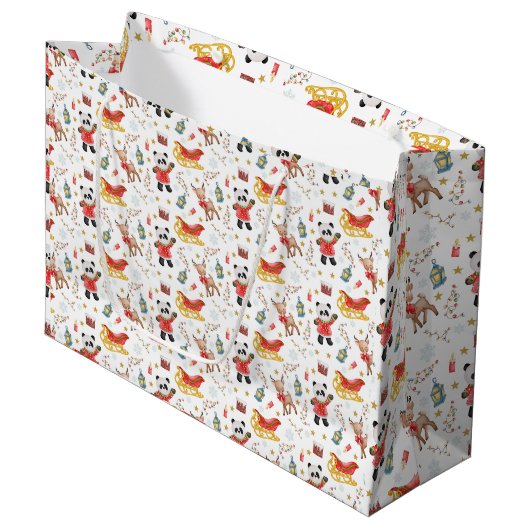 Grand Sac Cadeau Animaux de Noël (Devant Angle)