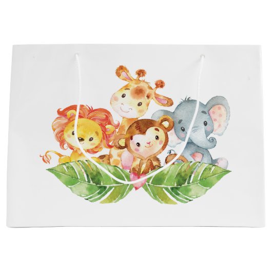 Grand Sac Cadeau Animaux doux de jungle de bébé (Devant)