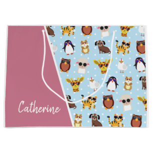 Grand Sac Cadeau Animaux mignons en lunettes de soleil avec nom