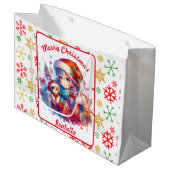 Grand Sac Cadeau Anime Girl in Santa Hat Aquarelle Noël (Devant Angle)