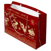 Grand Sac Cadeau Année chinoise du rouge lapin | Or (Dos Angle)