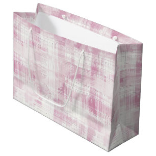 Grand Sac Cadeau Anniversaire à rayures blanches et carreaux roses