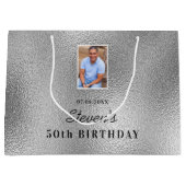 Grand Sac Cadeau Anniversaire argent photo nom mec (Devant)
