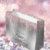 Grand Sac Cadeau Anniversaire argent rose parties scintillant nom g