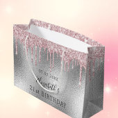 Grand Sac Cadeau Anniversaire argent rose parties scintillant nom g