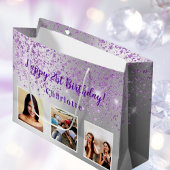 Grand Sac Cadeau Anniversaire argent violet parties scintillant per
