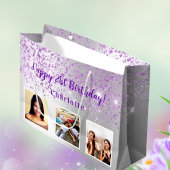 Grand Sac Cadeau Anniversaire argent violet parties scintillant per