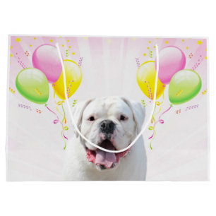 Grand Sac Cadeau Anniversaire blanc de bouledogue