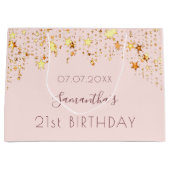 Grand Sac Cadeau Anniversaire bleu rose étoiles monogramme (Devant)